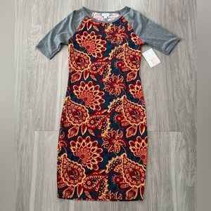 LuLaRoe Gray and Red Floral Midi Dress xsmall